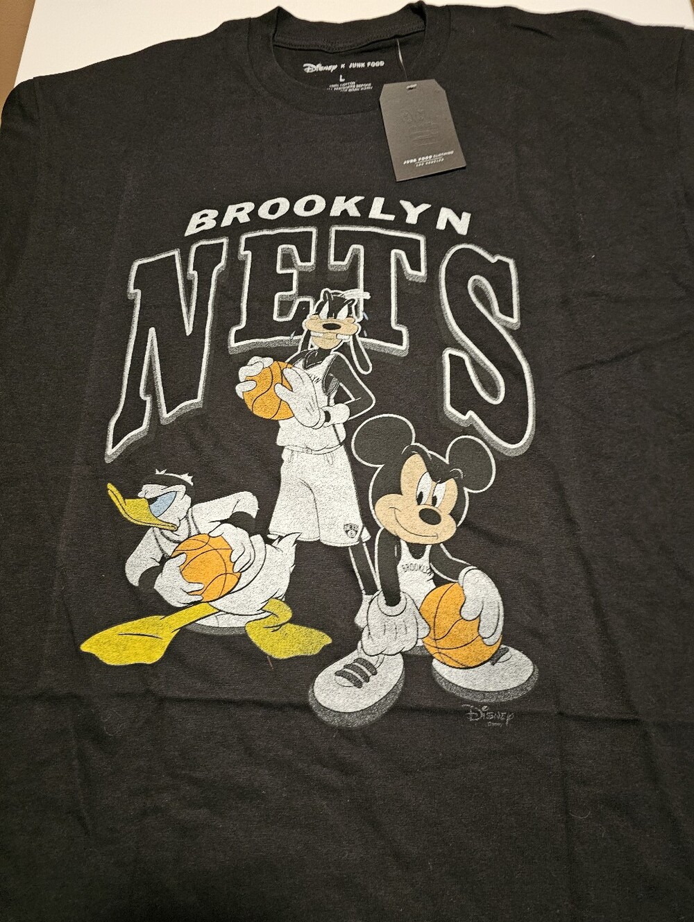 Disney Junk Food Brooklyn Ne Black Brooklyn Nets Tee with Mickey, Donald & Goofy